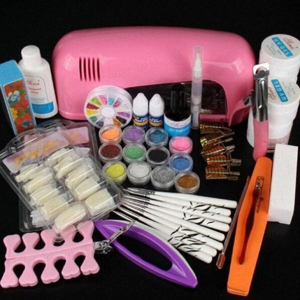 Ensemble de manucure professionnel entièrement en acrylique Nail Art Salon Supplies Kit Tool avec lampe UV Gel Rolir à ongles DIY MADEUP F7815993