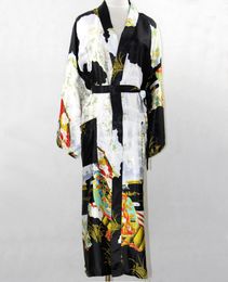 Promotion entière Silk Black Long Robe Chinese Vintage Femmes Rayon Nightwear Kimono Yukata Baignoire plus taille S Taille S M L XL XXL XXX1703588