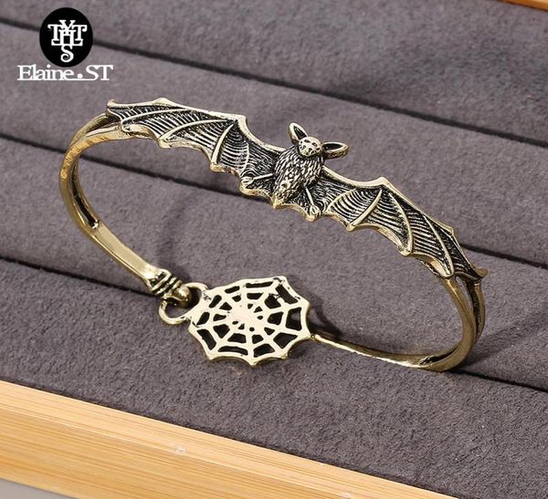 Pulsera de murciélago chapada en plata Punk entera, brazaletes de tela de araña de estilo oscuro vampiro, joyería gótica de Halloween para niñas, brazalete 3898821