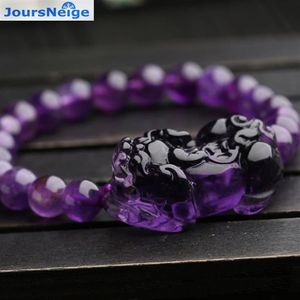 Hele Paarse Natuurlijke Kristal Armbanden 8mm Kralen Met PiXiu Dappere troepen voor Vrouwen Meisje Geschenken Romantische Kristallen Sieraden Y200730258t