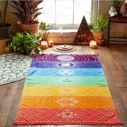 Hele regenboog strepen sjaal Bohemen muur opknoping India Mandala deken 7 Chakra gekleurd tapijt zomer Boho strandlaken Yoga267v