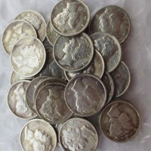 Réplique entière de tête de mercure Dimes, un ensemble de 1916 à 1945 -S, signe de Date mixte, plaqué argent, copie de fabrication, pièces de monnaie 276A