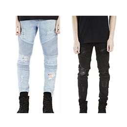Tout-représenter des pantalons de créateurs de vêtements slp bleu noir détruit mens slim denim droite biker jeans skinny hommes jeans déchirés 1858