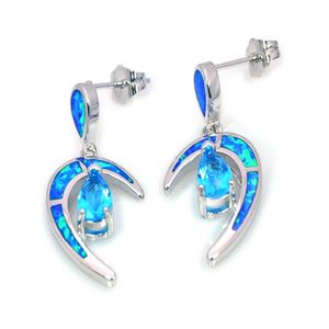 Hele winkels fashion blauw fijn vuur opal maan oorbellen 925 slievers sieraden EF17083108251F