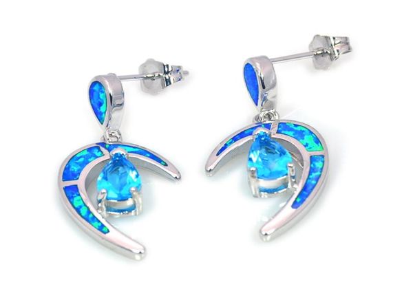 Boucles d'oreilles lune en opale de feu bleue, bijoux en argent 925, à la mode, vente au détail, EF170831085346616