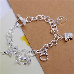 Intero - - Regalo di Natale più basso al dettaglio in argento 925 Bracciale pendente a forma di cavallo Bracciale a ferro di cavallo Catena geometrica in argento Braccialele263c