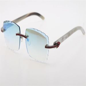 hele randloze rode grote stenen zonnebril optisch 3524012-A witte echte buffelhoorn bril hoge kwaliteit gesneden lens Eyewear232P