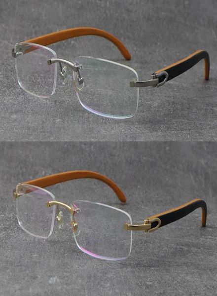 Marcos de lectura vintage sin montura, gafas de diseño famoso, gafas de madera ligeras, unisex para mujer T8100905 Plata 18K Oro6354802