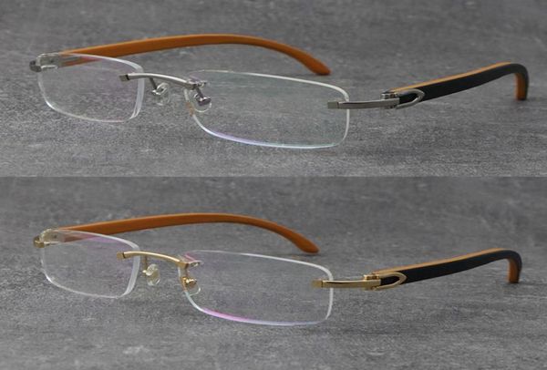 Cadres de lecture vintage entièrement sans montée en saignement des lunettes de bois léger en bois unisexe pour la femme T8100905 Silver 18K Gold5260038