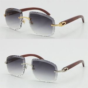 Hele randloze houtgesneden lens zonnebril voor dames Vintage beperkte houten trimmen Len 18K gouden metalen frame zonnebril Unise279x