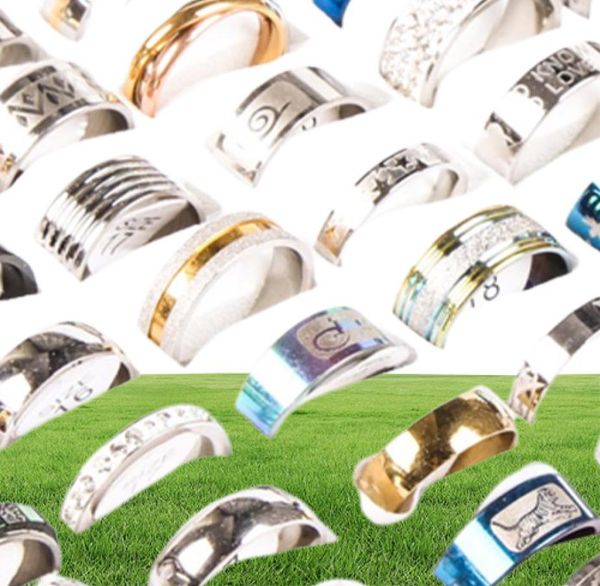 Anillos enteros 100pcslot ANILLO DE ACERO INOXIDABLE Estilos de mezcla amantes anillo de pareja para Hombres Mujeres Joyería de moda Novia cumpleaños Pa6216965