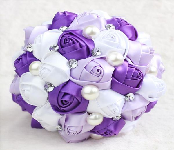 Bouquet de mariée violet romantique entier perles cristal bouquets de mariage artificiels pour perles de mariée Satin Rose demoiselle d'honneur fleur 2748437