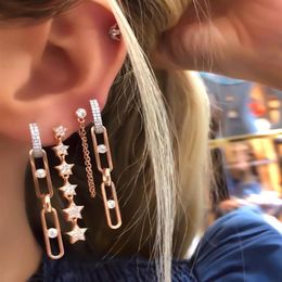 Hele roségouden kleur punk rock kristal kubieke zirconia geplaveid nieuwste ontwerp mode lange link ketting hoepel oorrang voor dames278h