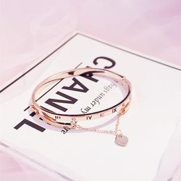 Pulseras de acero inoxidable de oro rosa entero Brazaletes Corazón femenino Forever Love Brand Charm Bracelet para mujeres Joyería famosa 2276