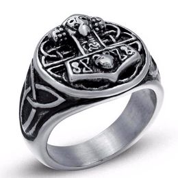Vente entière2018 Bijoux de mode Bague Symbole d'Odin Of Norse Viking Hammer Ring Biker Aneals en acier inoxydable pour hommes 6C0274 276D