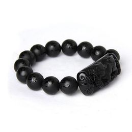 Bracelet en pierre d'obsidienne naturel entier noir Scrab Six mots Bouddha Perles Pixiu Bracelets pour les hommes Fashion Bless Bless Bijoux B5833274