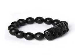 Bracelet en pierre d'obsidienne naturelle noire entier Six mots Bouddha Perles Pixiu Bracelets pour hommes Fashion Bless Bless Bijoux B8398092