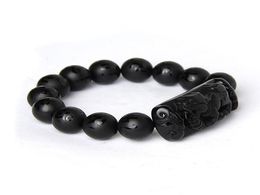 Scrab Scrab Black Natural Obsidian Stone Pulsera seis palabras Buda Beads Pixiu Bracelets para hombres Mujeres Fashion Bendy Bless B8398092