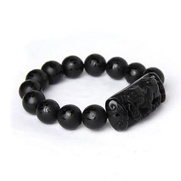 Hele Scrab Zwarte Natuurlijke Obsidiaan Steen Armband Zes Woorden Boeddha Kralen Bixie Armbanden Voor Mannen Vrouwen Mode Zegenen Sieraden B331a