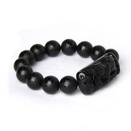 Hele Scrab Zwarte Natuurlijke Obsidiaan Steen Armband Zes Woorden Boeddha Kralen Bixie Armbanden Voor Mannen Vrouwen Mode Zegenen Sieraden B2597