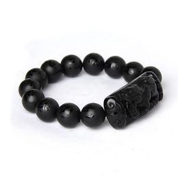 Hele Scrab Zwarte Natuurlijke Obsidiaan Steen Armband Zes Woorden Boeddha Kralen Bixie Armbanden Voor Mannen Vrouwen Mode Zegenen Sieraden B209y