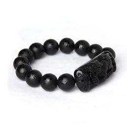 Hele Scrab Zwart Natuurlijke Obsidiaan Steen Armband Zes Woorden Boeddha Kralen Bixie Armbanden Mannen Vrouwen Mode Zegenen Sieraden B202l