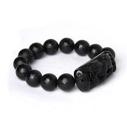 Bracelet en pierre d'obsidienne naturelle noire, Scrab entier, Six mots, perles de bouddha, Bracelets Pixiu pour hommes et femmes, bijoux de bénédiction à la mode B283g