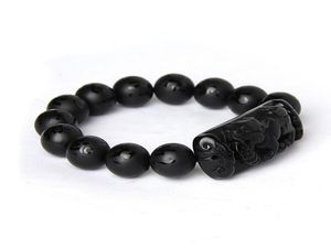 Hele scrab zwarte natuurlijke obsidiaan stenen armband zes woorden boeddha kralen pixiu armbanden voor mannen dames mode zegene sieraden b8398092
