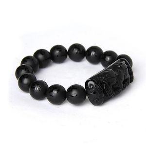 Hele scrab zwarte natuurlijke obsidiaan stenen armband zes woorden boeddha kralen pixiu armbanden voor mannen dames mode zegene sieraden b279i