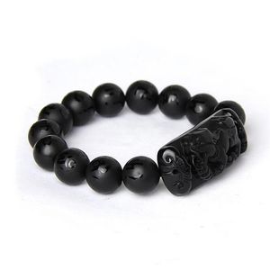 Bracelet en pierre d'obsidienne naturelle noire, Scrab entier, Six mots, perles de bouddha, Bracelets Pixiu pour hommes et femmes, bijoux de bénédiction à la mode B298a