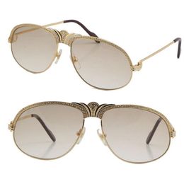 Ventes entières Diamond Men Metal Sunglasses 18K Gold Vintage Femmes verres unisex 1112613 Small Big Stones C Decoration pour D246E