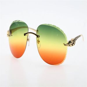 Ganze Verkauf Metall Leopard Randlose Sonnenbrille 8200766 Unisex Hohe Qualität Sonnenbrille Geschnitzte linse Optische männlich und weiblich294g