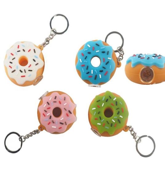 Pipa de silicona entera para Bong, pipa de agua de silicona con forma de donut, pipa para fumar colorida con llavero y cuenco de Metal 9293500