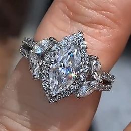 Tamaño completo 6-10 Anillo de explosión de moda Diamante de corte marquesa Real S925 Anillos de compromiso de boda de plata esterlina Banda de aniversario Jew281B