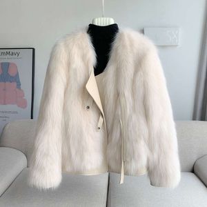 Haining – manteau de fourrure de ventre de renard à peau entière pour femme, nouveau manteau de fourrure de tempérament intégré pour l'hiver 2023, 148920