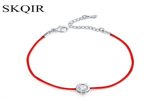 Toda SKQIR Moda Mujer Delgada Cordón Rojo Hilo Cadena Cuerda Cadena con CZ Zirconia Pulsera de Color Plata para Joyería Femenina pul2127035