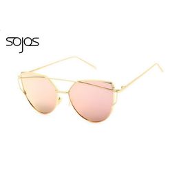 Whole-SOJOS Recubrimiento Espejo Gafas de sol Mujeres Hombres Gafas de sol tipo ojo de gato Moda a estrenar Twin-Beams Rosa Gafas de sol oculos de so306e