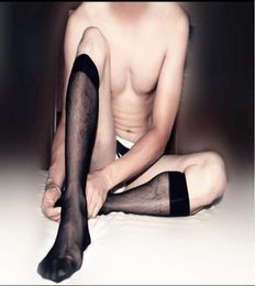 Entièrement désolé mâle noir combinaison de soie sexy chaussettes de soie transparent les chaussettes formelles qualité hommes transparents hose9227041