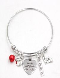 Volkoren roestvrijstalen armband Verstelbare draad Bangle Book Ruler Teacher Charm Bracelet Bangle Women Sieraden Leraren Gift8643488