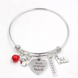 Volkoren roestvrijstalen armband Verstelbare draad Bangle Book Ruler Teacher Charm Bracelet Bangle Women Sieraden Leraren Gift2827