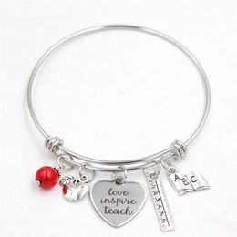 Hele Roestvrij Stalen Armband Verstelbare Draad Bangle Boek Heerser Leraar Bedelarmband Vrouwen Sieraden Leraren Gift303R