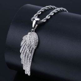 Pendentif plume hautement explosive des états entiers, micro plaqué zircon plaqué or véritable, collier de personnalité hiphop pour hommes 265p