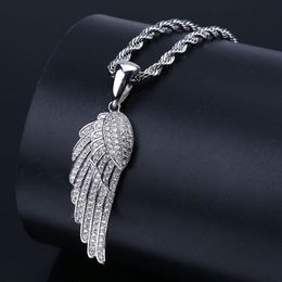 Pendentif plume hautement explosive des états entiers, micro plaqué zircon plaqué or véritable, collier de personnalité hiphop pour hommes 295v