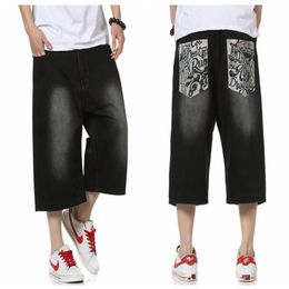 Pantalon ample imprimé Hip Hop Style Hip Hop pour hommes, short en jean Denim, grande taille 30-46 FS4941257J