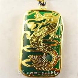 Superbe pendentif et collier en Jade vert dragon 18KGP pour hommes, bijoux 268a