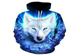 Hele Sweatshirts Men039s 3D Witte Wolf Gedrukte Capuchon Pocket Pullover Hoody Mode Capuchon Men039s Hoodies Ypf7846788774