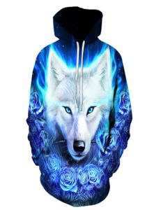 Hele Sweatshirts Men039s 3D Witte Wolf Gedrukte Capuchon Pocket Pullover Hoody Mode Capuchon Men039s Hoodies Ypf7847620418