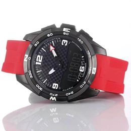 Hele touch-expert Solar Racing T091 zwarte wijzerplaat chronograaf kwarts rode rubber riem implementatie clasp Men Watch polshorloges 267L
