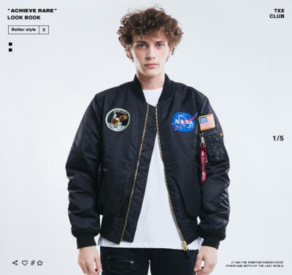 Apollon d'hiver épais patché marine hommes veste de vol bombardier nasa Ypf3677232192