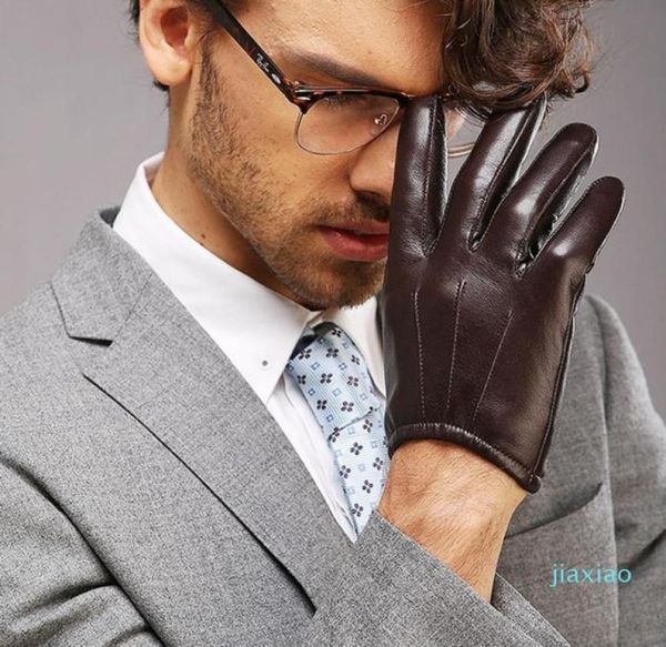 Tout haut à la mode hommes gants en cuir véritable poignet en peau de mouton gant pour homme mince hiver conduite cinq doigts précipités M017PQ1267659